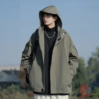 Мужская куртка Новый осенний модный тренд в стиле хип-хоп С капюшоном, однотонные пальто на молнии, мужская уличная одежда, мужская одежда, ветровка