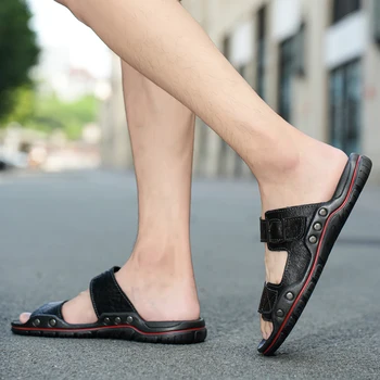 Мужская римская удобная обувь для ходьбы, мужские кожаные сандалии большого размера 48, Новинка 2022 года, летняя классическая мужская обувь, тапочки, Мягкие сандалии