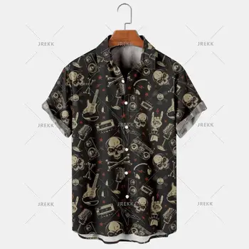 Мужская рубашка с большим воротником, повседневные новинки, тренд 2023 года, распродажа уличной одежды с 3D-печатью Elvis Gengar в стиле Skull Casablanca