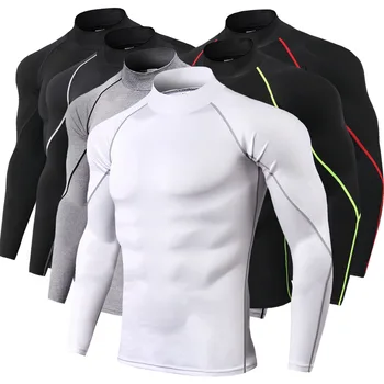 Мужская спортивная футболка для бодибилдинга, быстросохнущая рубашка для бега, компрессионный топ с длинным рукавом, футболка для спортзала, мужская облегающая футболка для фитнеса Rashgard