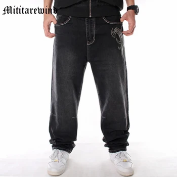 Мужские джинсы Y2k Oversize в стиле хип-хоп с вышивкой, широкие свободные повседневные черные брюки для уличных танцев в стиле ретро, молодежная мода