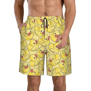 Мужские Плавки с Принтом Little Yellow Ducks, Быстросохнущие Пляжные Плавки с Завязками на Талии, Пляжные Шорты с Сетчатой Подкладкой