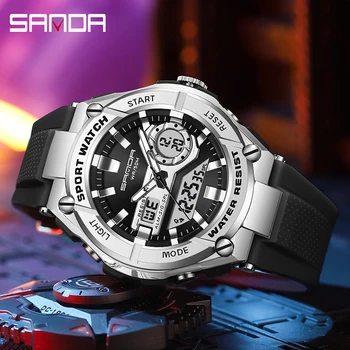 Мужские спортивные часы SANDA, электронные наручные часы с цифровым двойным дисплеем, водонепроницаемые кварцевые часы для плавания Relogio Masculino