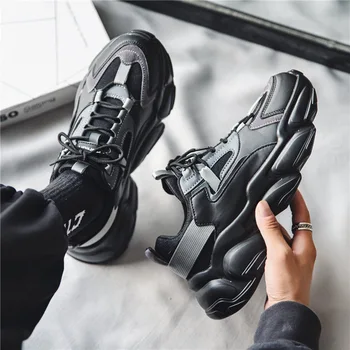 Мужские черные кроссовки на платформе, мужская зимняя мода, массивная обувь, кроссовки, Уличная мужская обувь, Мужская обувь для мужчин