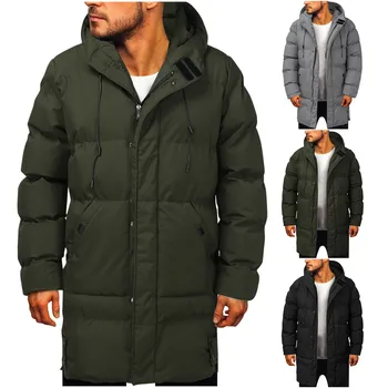 Мужское зимнее пальто, повседневная куртка с карманами на молнии, пальто с длинными рукавами, теплое пальто на молнии с капюшоном, зимнее теплое пальто L5