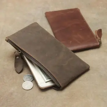 Мужской кошелек, сумка для телефона из натуральной кожи, длинный ретро ультратонкий женский кожаный минималистичный клатч для мужчин, твердые стандартные кошельки