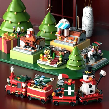 Набор для сборки Рождественского поезда, украшения, игрушки, Строительные блоки Зимней деревенской станции, Набор моделей, Рождественские игрушки для детей и взрослых