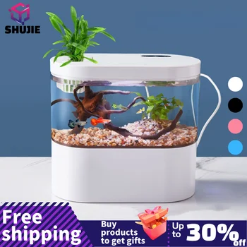 Настольный креативный мини-аквариум с системой биохимической фильтрации и светодиодной подсветкой, экологический круговорот воды Betta Fish