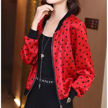 Негабаритная шифоновая куртка в горошек с длинным рукавом, женское летнее тонкое пальто, Бейсбольная форма для защиты от солнца, Корейский модный кардиган