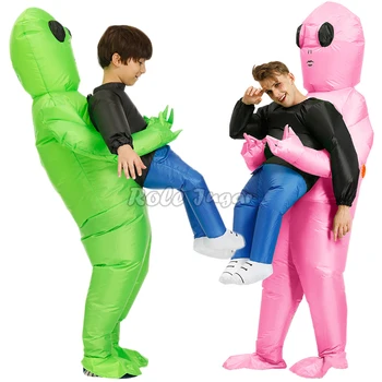 Необычная розовая / зеленая одежда с надутыми инопланетянами, косплей-костюм для взрослых и детей, сценическое представление на Хэллоуин, надувные костюмы