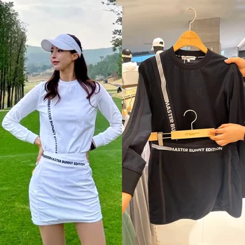 Новая весенне-летняя женская юбка для гольфа с длинным рукавом, сетчатый солнцезащитный комплект, удобный эластичный контрастный черно-белый классический принт