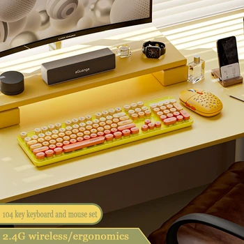 Новая винтажная игровая клавиатура в стиле панк с беспроводной USB-клавиатурой и мышью 2.4G, эргономичная симпатичная клавиатура, аксессуары для геймеров