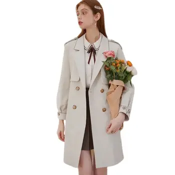 Новая женская ветровка Осень 2023, Осенний тренч средней длины с длинными рукавами, модное женское пальто