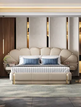 Новая итальянская кровать, минималистичная легкая роскошная кожаная кровать 1,8 метра, домашняя двуспальная кровать, современная простая двуспальная кровать высокого класса в главной спальне