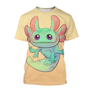 Новая модная футболка с 3D-принтом Axolotl 2023, мужская и женская креативная футболка с короткими рукавами