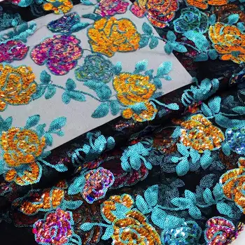 Новейшее Нигерийское многоцветное кружевное платье для вечеринки 2023 года, высококачественный Гипюр, Африканские 3D ткани с синими блестками, швейные