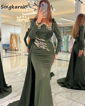 Новое Поступление, Роскошные Вечерние Платья Crytals Dubai С Длинными Рукавами, Расшитое Бисером Платье Для Выпускного Вечера, Vestidos De Mujer, Свадебное Вечернее Платье