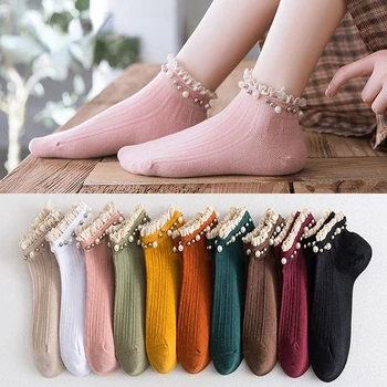 Новые весенне-осенние носки для женщин, Корейская версия, универсальные Японские кружевные носки с жемчугом, Calcetines Mujer Chaussette Femme