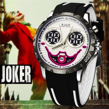 Новые крутые цифровые часы Joker для мужчин, водонепроницаемые электронные часы со светодиодной подсветкой синего цвета, часы с двойным дисплеем, циферблат с клоуном, Мужские Спортивные часы в подарок