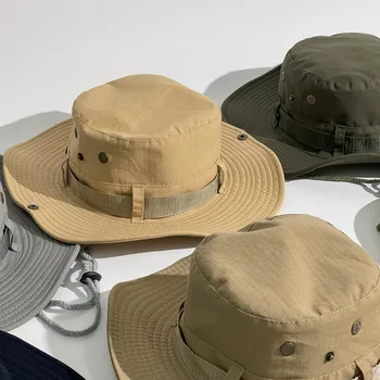 Новые мужские головные уборы, камуфляжная тактическая кепка с широкими полями, защита от ультрафиолета, пляжная панама, однотонные кепки для рыбалки, пешего туризма, охоты