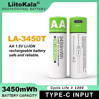 Новый Оригинальный LiitoKala AA 1.5V 3450mWh Литиевая Аккумуляторная Батарея Большой Емкости Type-C USB Быстрая Зарядка для Игрушки-Мыши