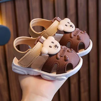Обувь для мальчиков, детская обувь унисекс, Сандалии для мальчиков, Сандалии для девочек, повседневная детская летняя обувь на плоской подошве с мультяшным медведем, 1 год 2-3 года