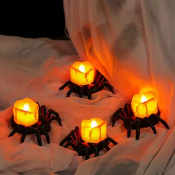 Огни Хэллоуина Светодиодная свеча Тыква Паук Призрак Подсвечник Лампа Беспламенные фонари на батарейках Украшение вечеринки на Хэллоуин