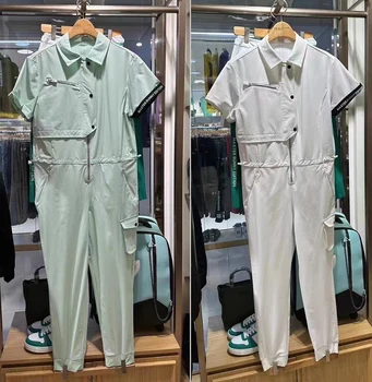 Одежда для ГОЛЬФА MASTER BUNNY, женский комбинезон с короткими рукавами, 2023, утягивающие брюки на молнии с лацканами, спортивный дышащий трикотаж для гольфа