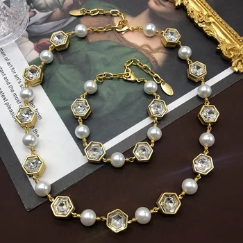 Ожерелье-браслет Бамбуковое Шестиугольное Двухстороннее Секционное колье-цепочка на ключицу для женщин, роскошные ожерелья для женщин