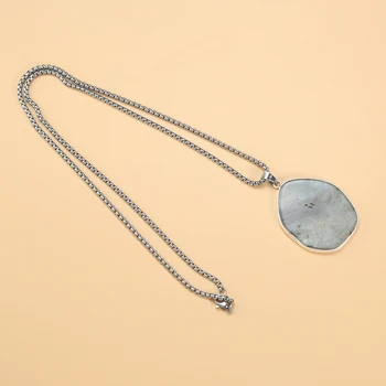 Ожерелье с подвеской из натурального камня неправильной формы, целебная вспышка, Лабрадорит, цепочка из нержавеющей стали для подарка