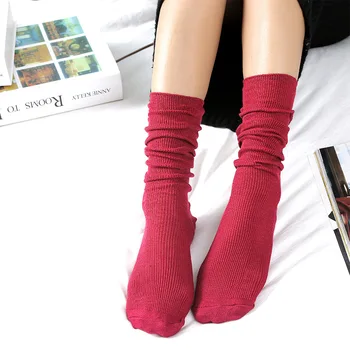 Осенне-зимние женские хлопчатобумажные носки в корейском стиле, однотонные модные носки средней длины, Мягкие эластичные повседневные носки