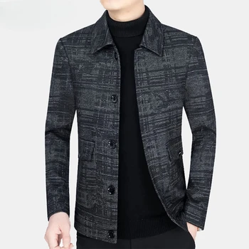 Осенне-зимняя мода 2023, новые мужские повседневные куртки с лацканами, мужские тонкие шерстяные пальто в клетку, мужские толстые пальто с длинным рукавом, D336