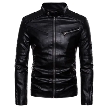Осенне-зимняя мужская одежда из мотоциклетной кожи для мытья водой, куртка из искусственной кожи со стоячим воротником, пальто делового джентльмена в стиле панк.