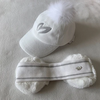 Осенне-зимняя новая женская шапка из кроличьей шерсти, шапка для гольфа, спортивная теплая маска для ушей, комплект шляп 골프
