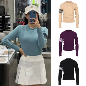 Осень-зима 2023, Корейская одежда для гольфа AG, Женская Удобная и теплая Вязаная верхняя одежда для гольфа, Спортивный Многоцветный приталенный свитер для гольфа