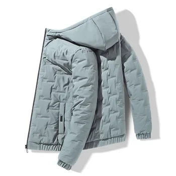 Осень и зима 2023, Новая модная однотонная толстая теплая куртка, мужская повседневная Свободная Удобная хлопковая куртка большого размера, подбитая хлопком