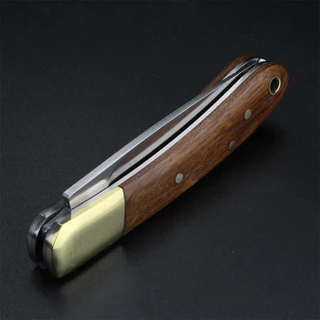 Открытый складной нож с латунной ручкой из сандалового дерева, сталь 420 высокой твердости, открытый охотничий нож, инструмент для выживания в кемпинге, нож