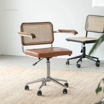 Офисная мебель в скандинавском стиле, офисные стулья со спинкой из ротанга, креативное кресло с подъемным механизмом, вращающееся кресло, современное офисное компьютерное игровое кресло