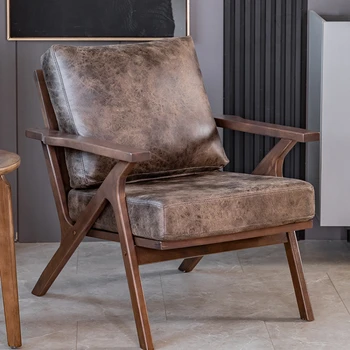 Офисные Скандинавские стулья, Минималистичное кожаное кресло, Деревянный Декоративный Кожаный акцент, мебель для балкона, Мебель для гостиной