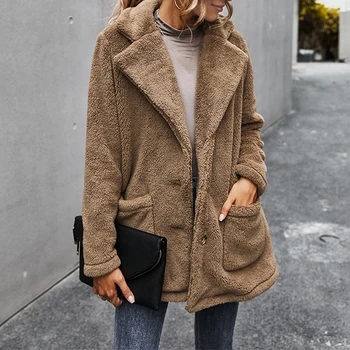 Пальто Winner из искусственного меха, женское плюшевое пальто, женское пушистое зимнее пальто, Женская плюшевая теплая куртка с длинным рукавом, женская Плюшевая куртка-Тедди