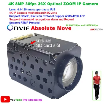 Плата IP-камеры 4K 8MP 30 кадров в секунду с 36-кратным оптическим ЗУМОМ IMX415 ONVIF Absolute Move auto IRIS Hikvision protocol RTMP IVM4200 P2P