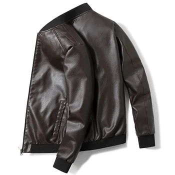 Плюс Размер 7XL 8XL Куртка Из Искусственной Кожи Мужская Куртка-Бомбер Бейсбольная Куртка Байкер Пилот Университетский Колледж Топ Slim Fit Мотоциклетные Кожаные Пальто