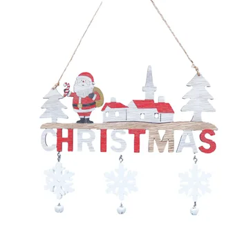 Подвесные украшения на Рождественскую елку из 3ШТ, Деревянный Рождественский декор для дома, Дверные подвески с Новым Годом Naviidad