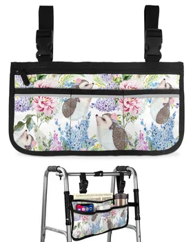 Подлокотник для инвалидной коляски с цветочным ежиком, боковое хранилище, несколько карманов со светоотражающими полосками, подвесная сумка для хранения детской тележки