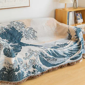 Покрывало для дивана с японской океанской волной, офисное покрывало для сна, декоративное покрывало для односпального дивана