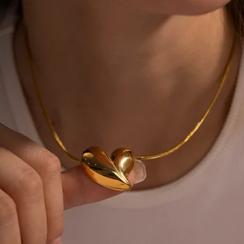 Покрытый и отполированный 18-каратным золотом, подвески в форме сердца, модные украшения, Винтажные шейные платки для женщин