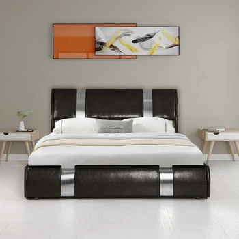 Полноразмерная кровать-платформа с обивкой из искусственной кожи с гидравлической системой хранения, шоколадный цвет
