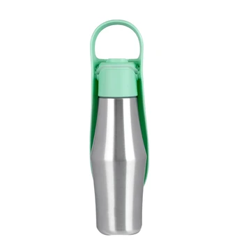 Портативная бутылка для воды для собак, дорожная бутылка для воды для собак из нержавеющей стали + поилка, герметичная зеленая 27 унций