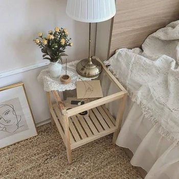 Прикроватные тумбочки из скандинавского дерева, прикроватный столик в спальне, Простые диванные столики, Удобный шкаф для хранения, Дизайн мебели для творческого центра