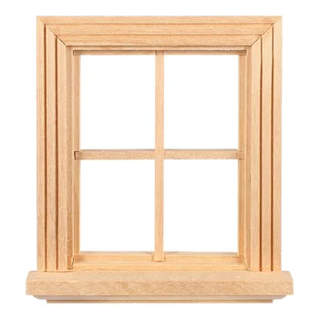Простое окно с четырьмя стеклами, крошечные деревянные рамы, украшения для дома, мини-игрушки, реквизит, миниатюрная мебель, окна